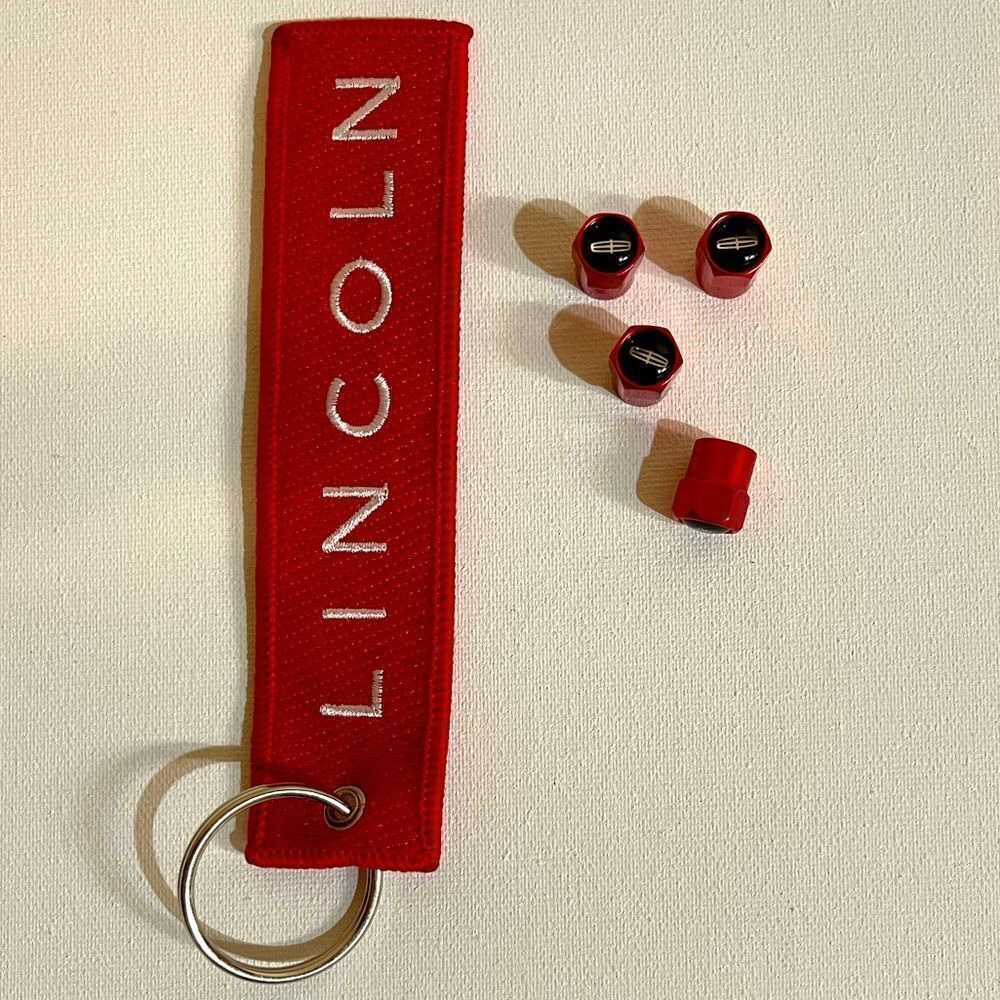 Lincoln keychain and valve Stem caps in Red NWT